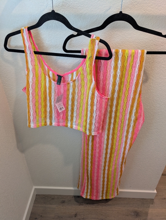 wild fable Other - Neon Striped Crochet Crop Top & Wide Leg Flare Pant Set